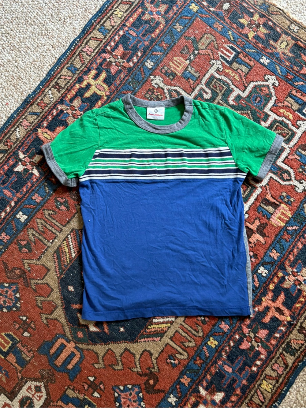 New Hanna Andersson Striped Colorblock Kids Tee - Green & Blue 7Y